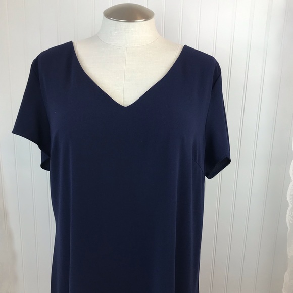 Shein Curve Plus Size 4X Dark Navy Crepe Sheath Dress, V-Neck & Short Sleeves - Picture 2 of 11